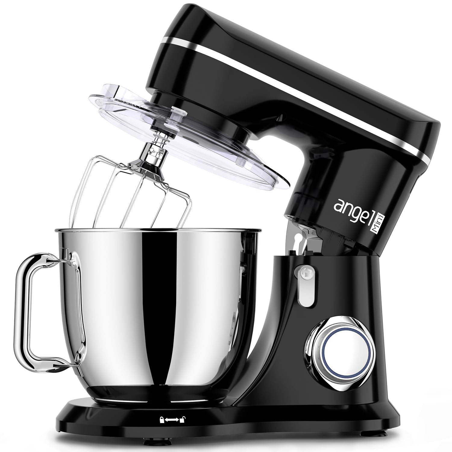 5-Quart Mini Angel Electric Stand Mixer with Dough Hook, Flat Beater & Wire Whisk - 10+ Speed Settings & Splash Guard - Perfect for Baking, Cooking & Meal Prep (Black)