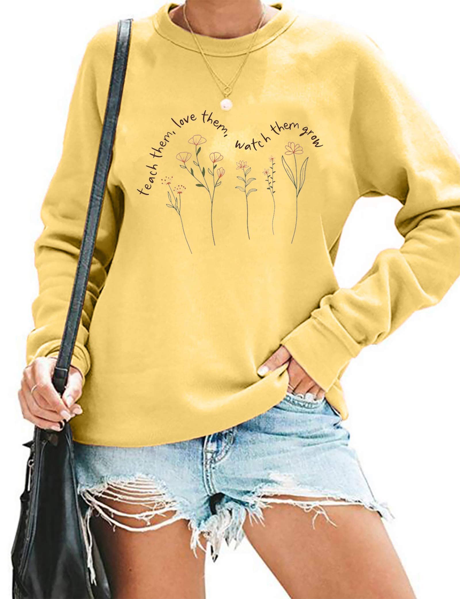 KIMSOONG Women's Inspirational Teacher Sweatshirt - Graphic Letter Print & Floral Design Tee for Educators - Perfect for Classroom, Teacher Appreciation & Casual Wear