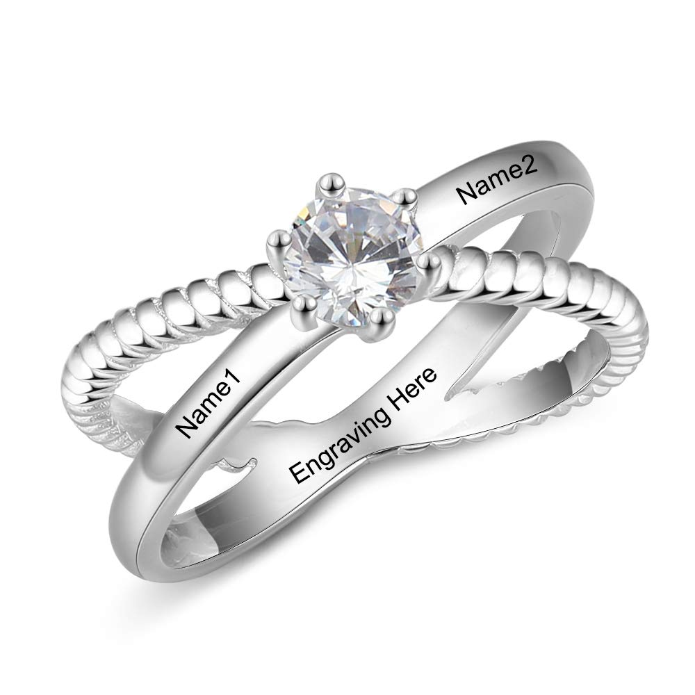 Personalized Promise Rings for Women - Custom Name & Simulated Birthstone Criss Cross Rings - Perfect for Couples, Mothers & Anniversary Gifts - Romantic Jewelry for Special Occasions