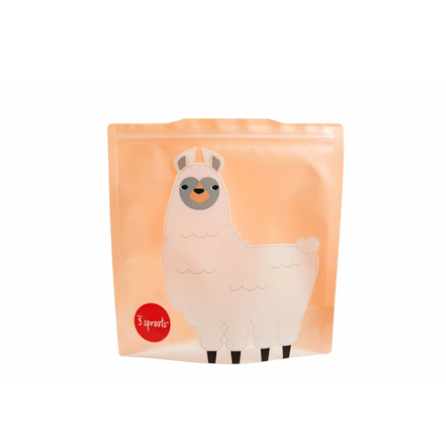 3 Sprouts Reusable Sandwich Bags 2-Pack - Eco-Friendly Llama Design Lunch Bags for Kids & Adults - Perfect for School, Work & Picnics