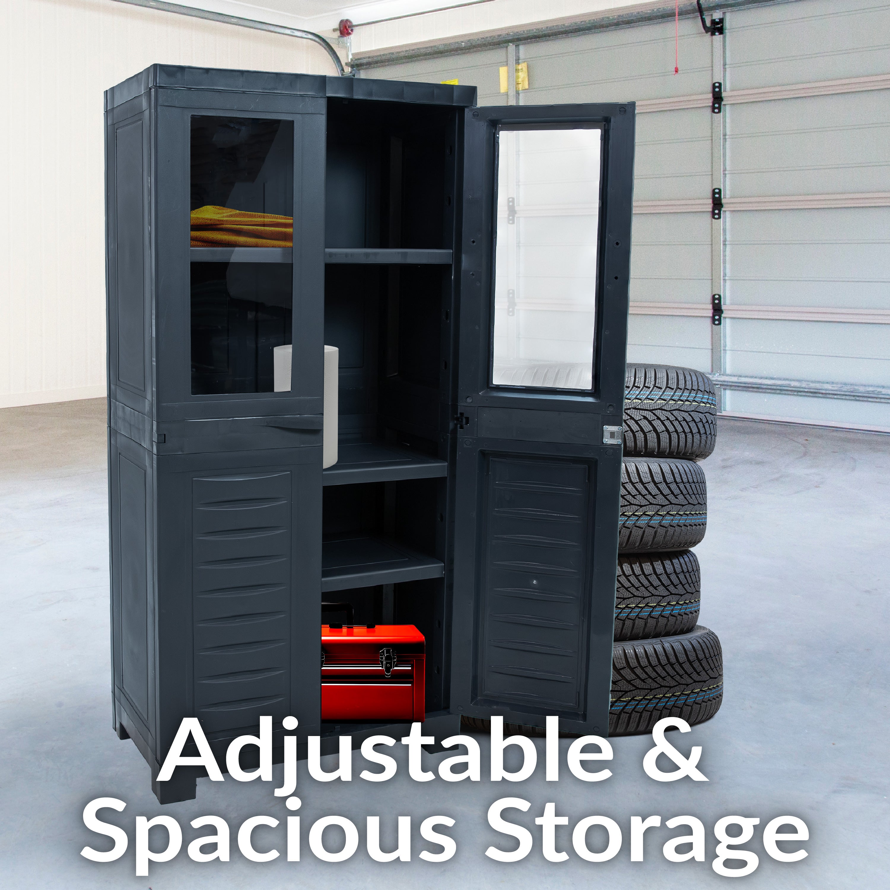 Lockable Plastic Storage Cabinet with 3 Adjustable Shelves - Heavy Duty Outdoor & Indoor Organizer for Garage, Shed, Patio, or Home Organization