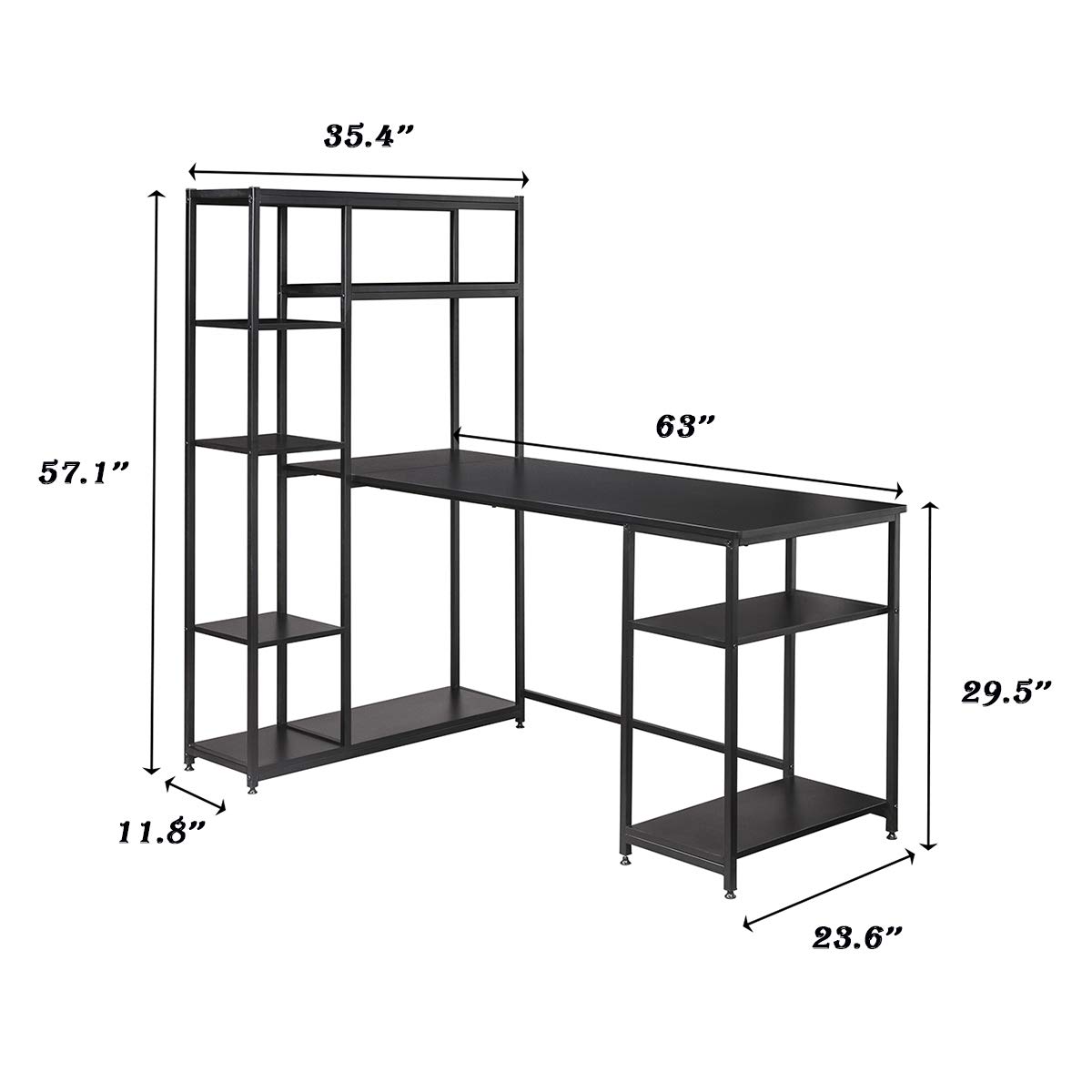 KLMM Black Gaming Desk with Bookshelves & Storage - Home Office & Study