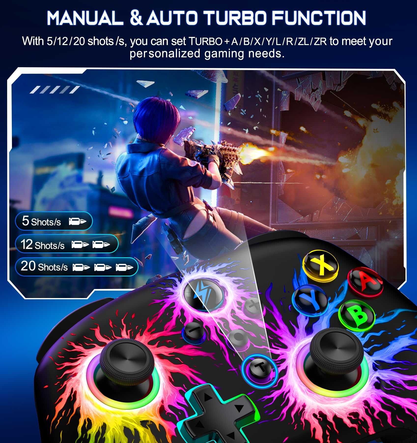 Wireless Pro Controller for Nintendo Switch/Switch Lite/OLED - LED Gamepad with Macro, Turbo, Motion Control & Vibration - Compatible with iOS, Android & PC - Perfect for Gaming, Streaming & Multiplayer Battles