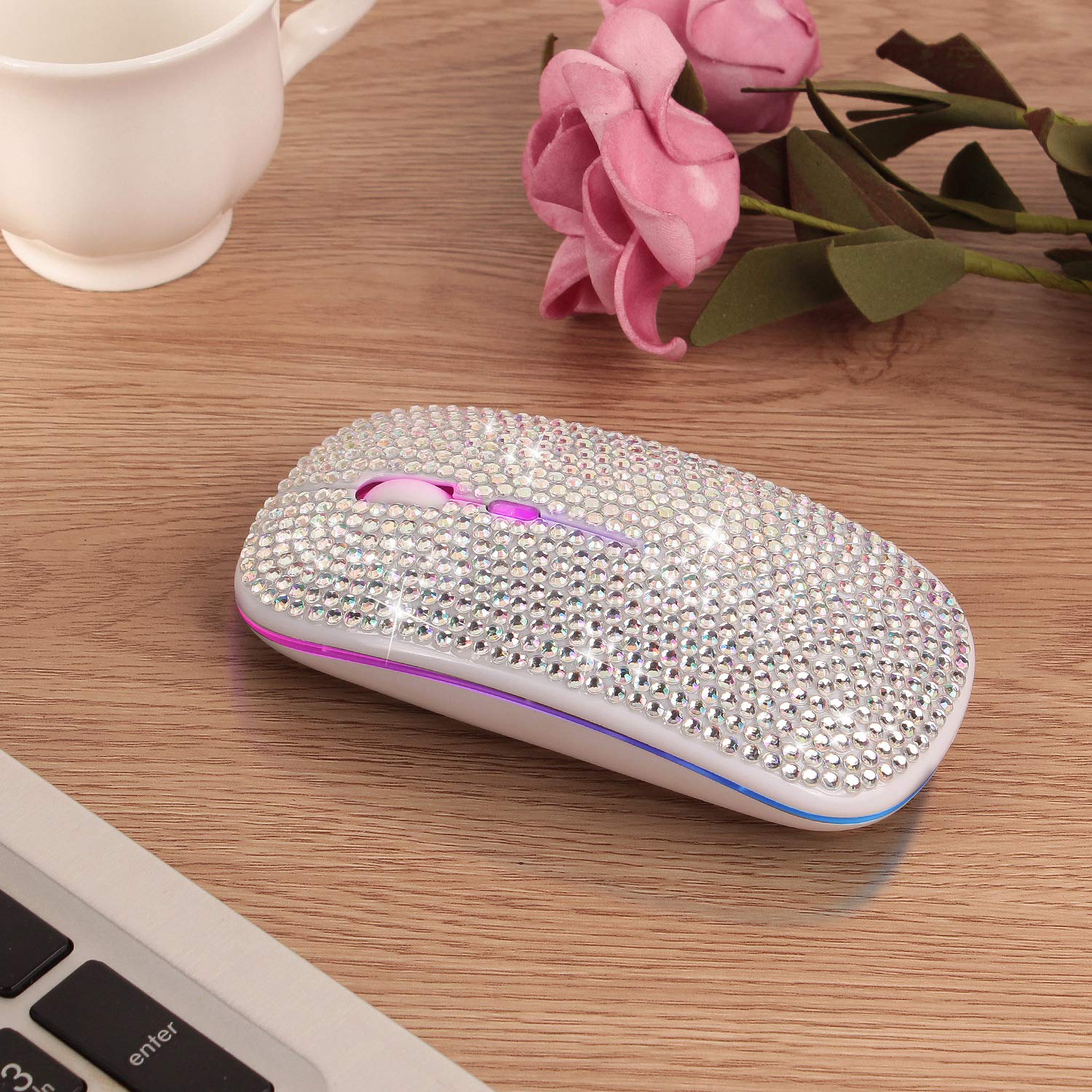 Wireless Bluetooth Mouse with USB Receiver - 2.4GHz Rechargeable Slim Mouse for Laptop, PC, MacBook, Notebook (White) | Perfect Gift for Women, Office & Home Use