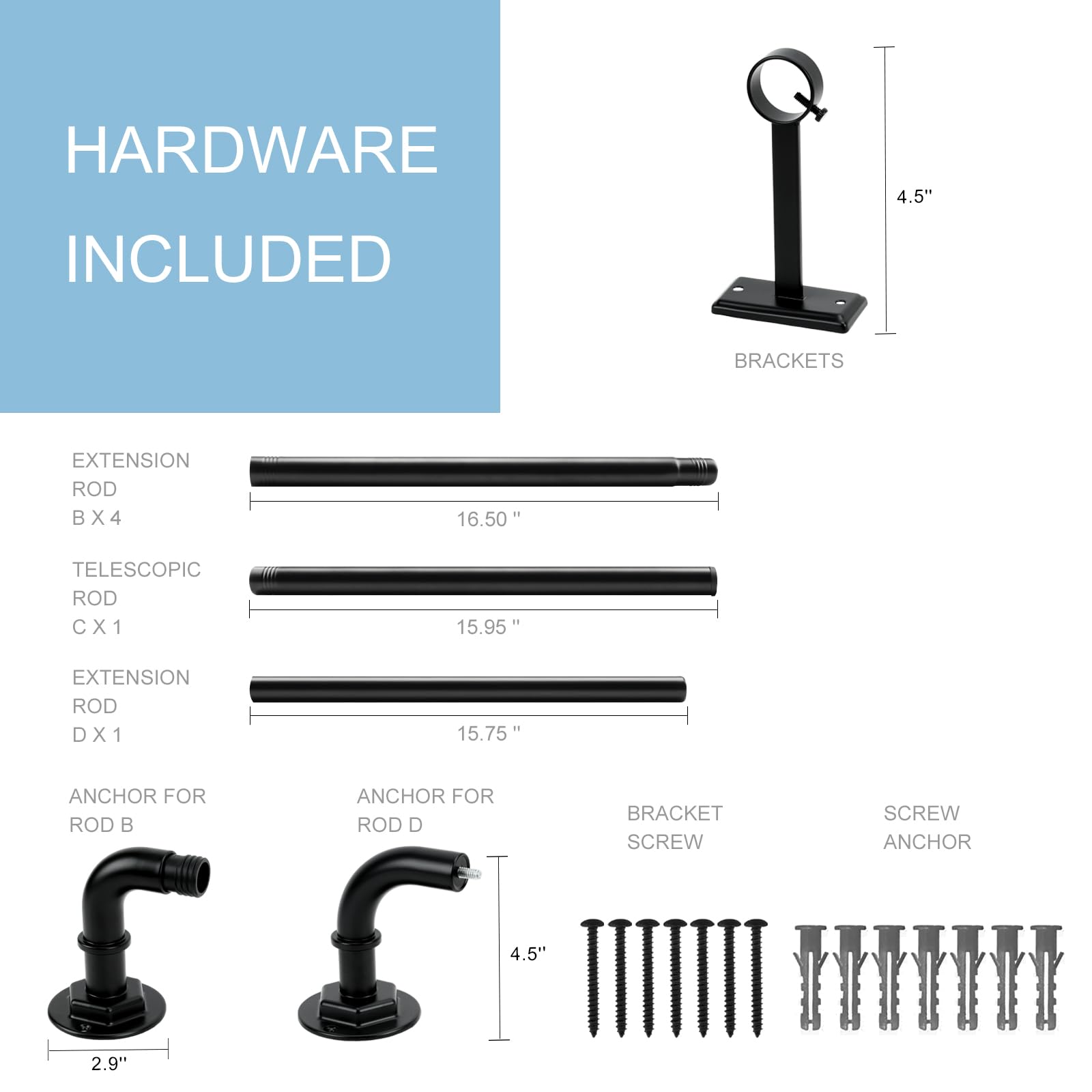 Adjustable 16-88 Inch Blackout Curtain Rods, 1 Inch Diameter Wrap Around Window Rod in Black - Perfect for Living Room, Bedroom, and Home Office