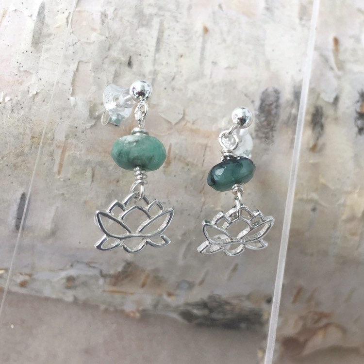 Emerald Lotus Drop Earrings - Sterling Silver Dangle Earrings for Women - Perfect for Weddings, Parties & Special Occasions