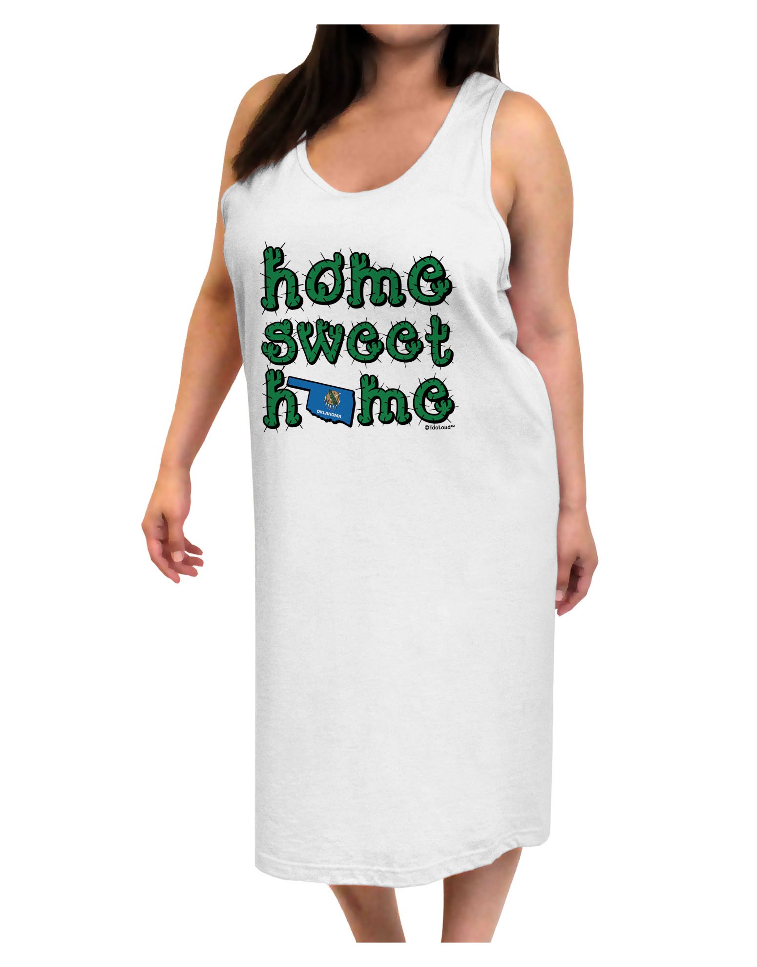 Oklahoma State Flag & Cactus Women's Sleeveless Tank Top Dress - Comfortable Nightshirt for Home, Lounge & Casual Wear - TooLoud Home Sweet Home Collection