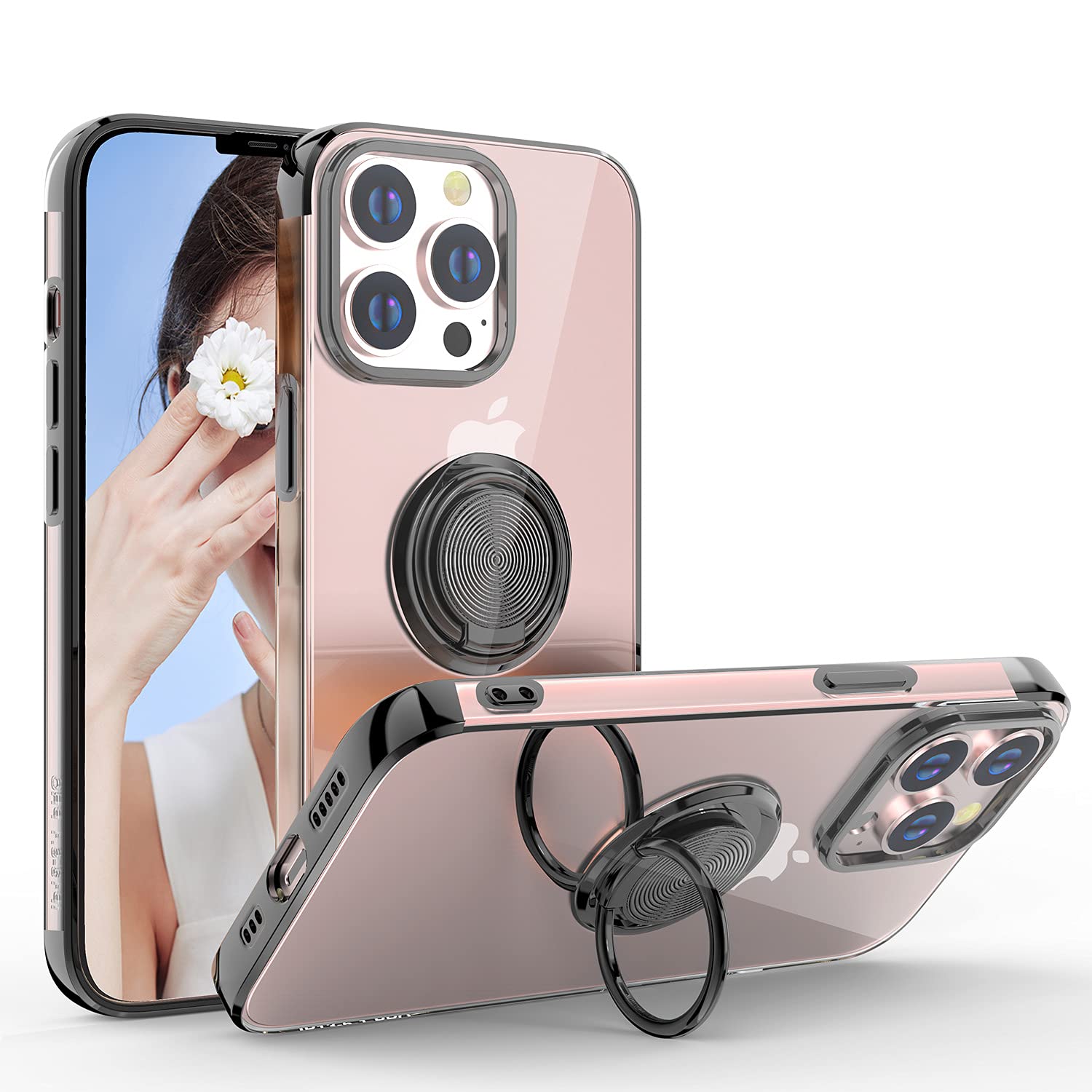 Ultra Slim Soft TPU iPhone 13 Pro Max Case with Rotatable Ring Kickstand & Magnetic Car Mount - Compatible with 6.7 inch iPhone 13 Pro Max (Black) - Perfect for Work, Travel, and Everyday Protection