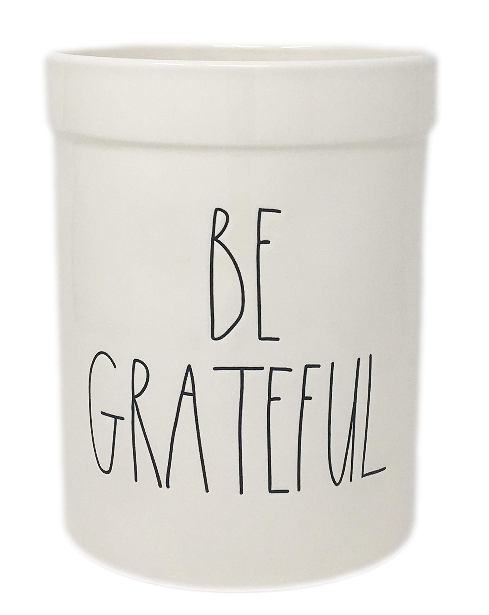 Rae Dunn by Magenta 'BE GRATEFUL' Ceramic Utensil Holder - Farmhouse Kitchen Decor for Spoons & Cooking Tools Organization