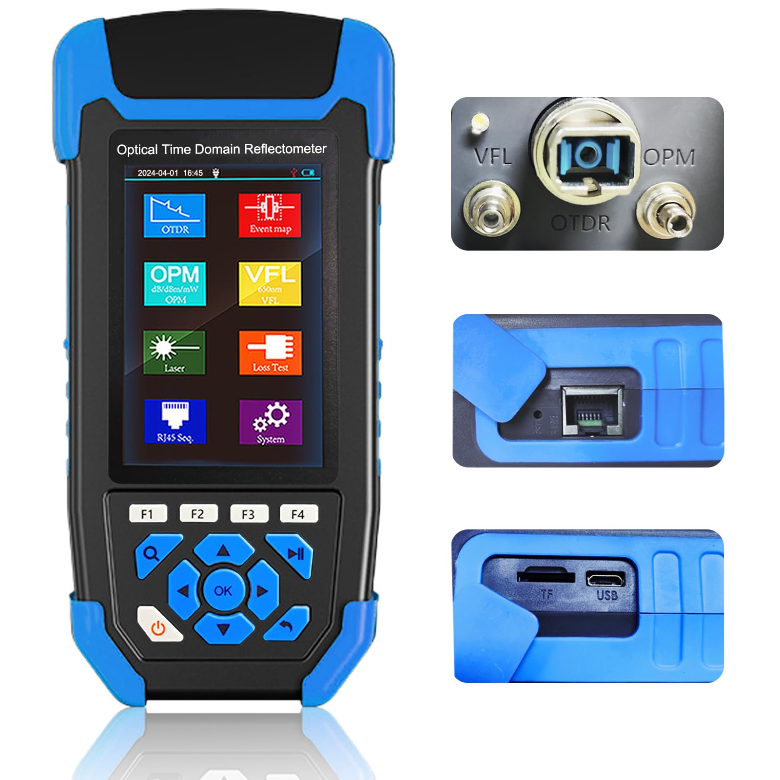 OTDR Optical Fiber Tester Mini-Pro SM 1310/1550nm with Event Map - Multi-Function Tester for OPM, OLS, RJ45 & VFL - 10m-60km Test Range, 24dB/22dB Dynamic Range - FC/UPC, FC/APC, SC Connectors - Perfect for Fiber Optic Network Installation & Maintenance