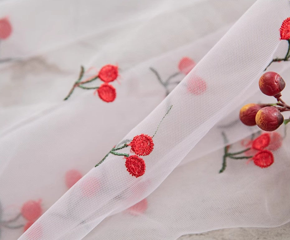 Extra Large Rectangular Tablecloth for Oval & Coffee Tables - Cherry Lace Embroidered Table Cover - Perfect for Dining Room, Wedding Decor & Home Party Setup