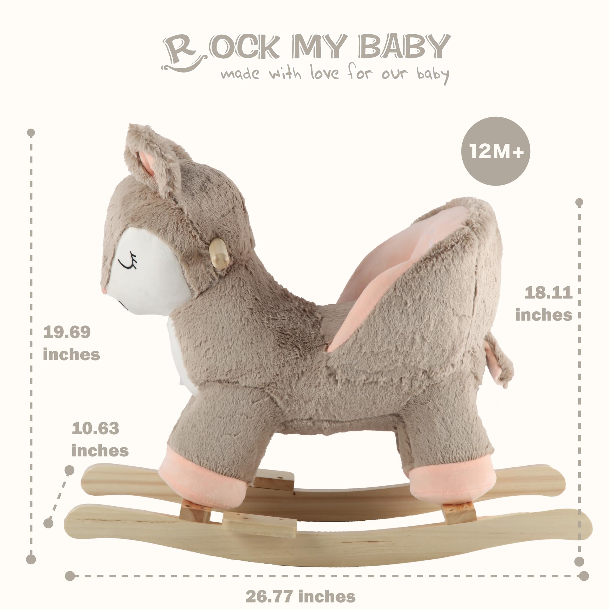 Plush Stuffed Deer Rocking Horse with Chair | Baby Rocker Toy with Sweet Music | Pink Ride-On Animal Toy for Toddlers | CPC Certified Safe | Perfect for Nursery, Playroom & Birthday Gifts