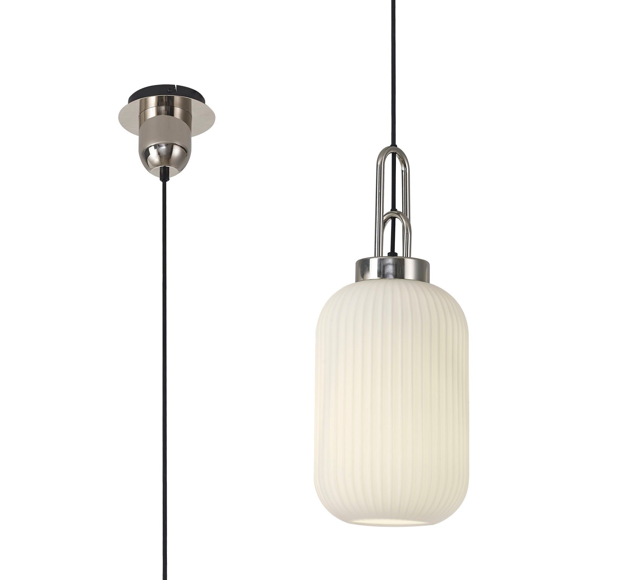 Stylish Cadiz 1-Light Pendant Light with 20cm Tubular Ribbed Glass Shade - E27 Socket, IP20 Rated, Multiple Color Options - Perfect for Kitchen Island, Dining Room, or Entryway Lighting