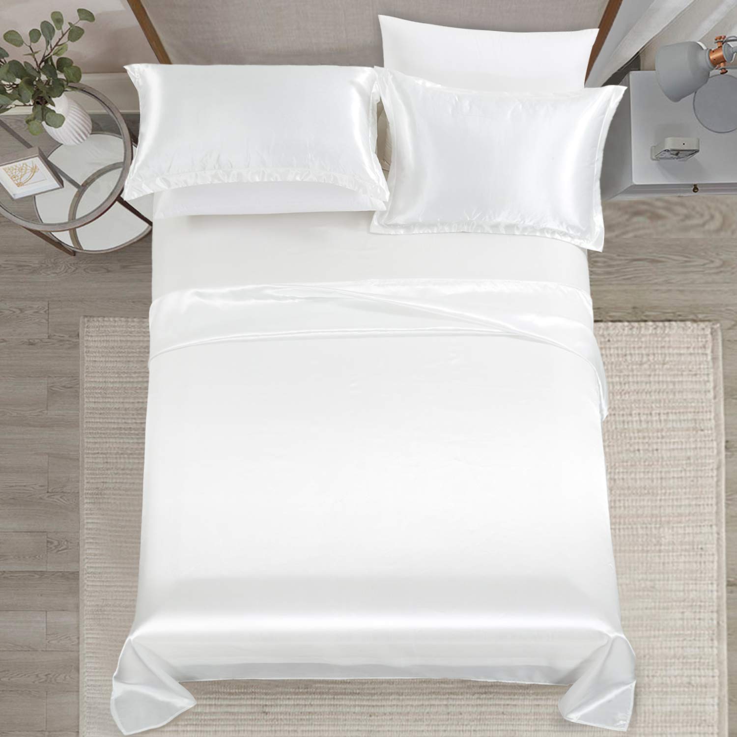 Luxury 100% Satin Queen Bed Sheets Set - 4 Piece Ultra Soft & Silky Bedding with 16