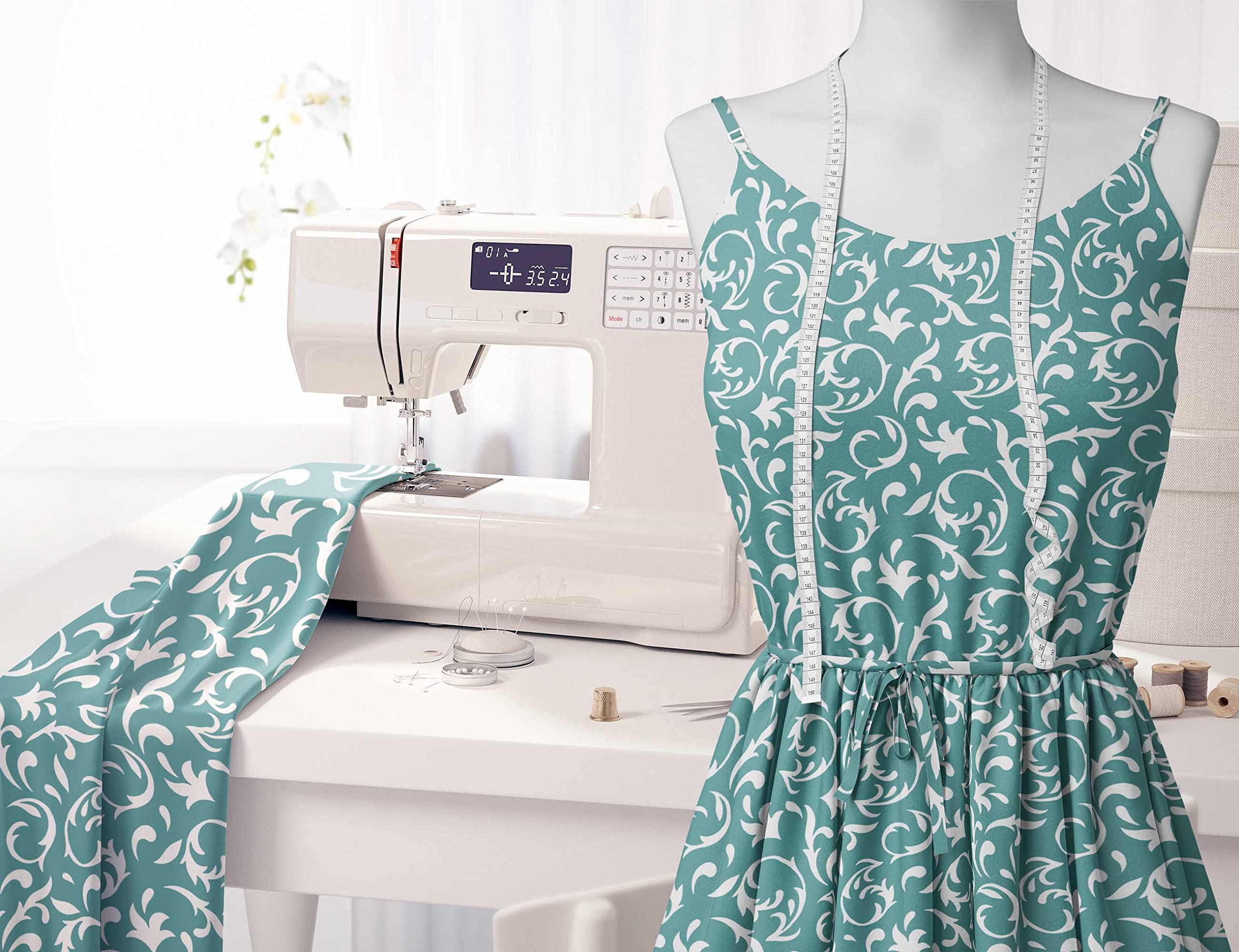 Soimoi Moss Georgette Blue Fabric by The Yard - 42 Inch Wide Filigree Damask Print Material - Delicate Elegant Patterns for Dresses, Curtains & Home Decor Projects - Printed Chiffon Fabric for Sewing & DIY Crafts