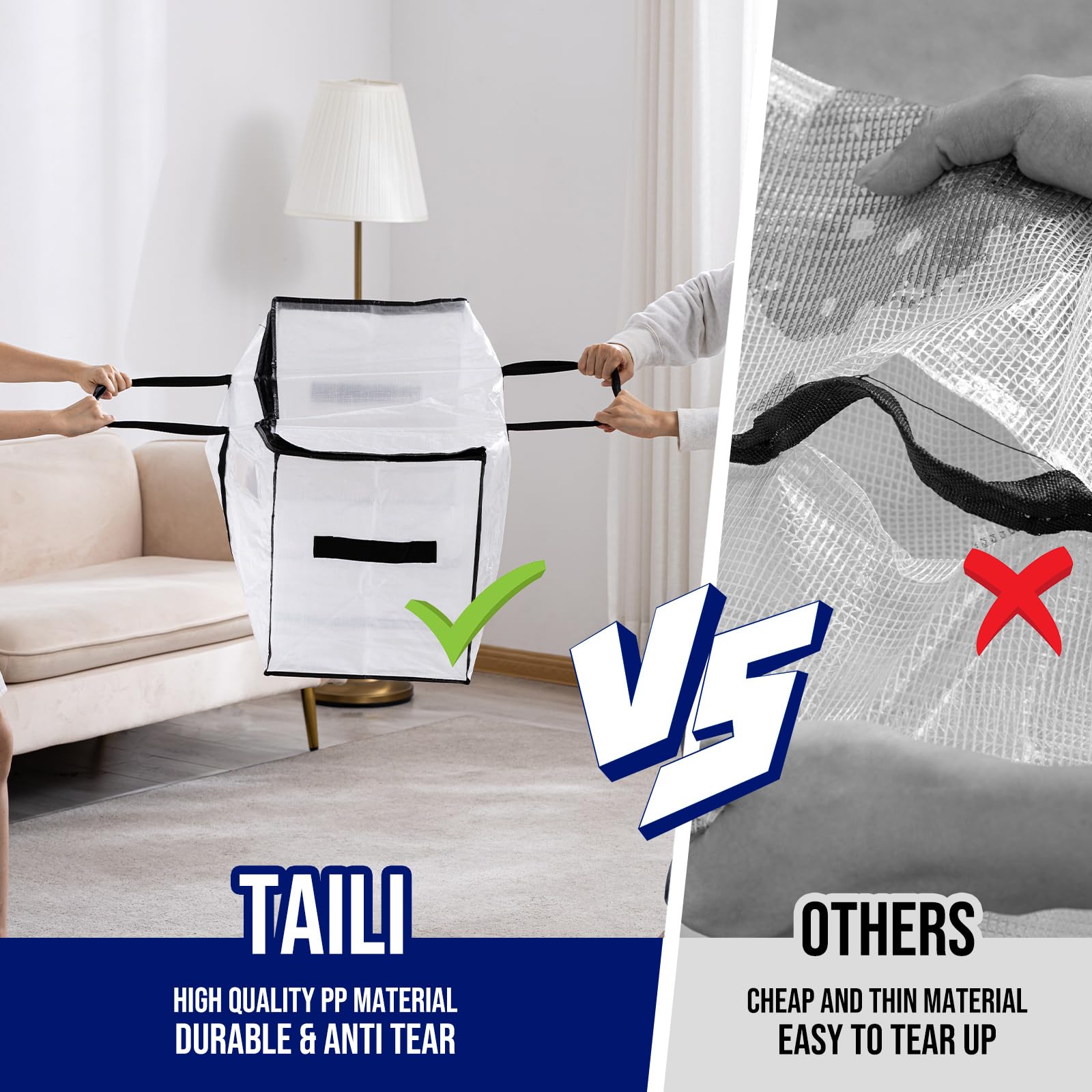 TAILI Extra Large Moving Bags - 8 Pack Clear Heavy Duty Storage Totes with Visible Window & Wrap Around Handles | Space Saving Alternative to Moving Boxes | Perfect for Home Organization, Moving Houses & Seasonal Storage