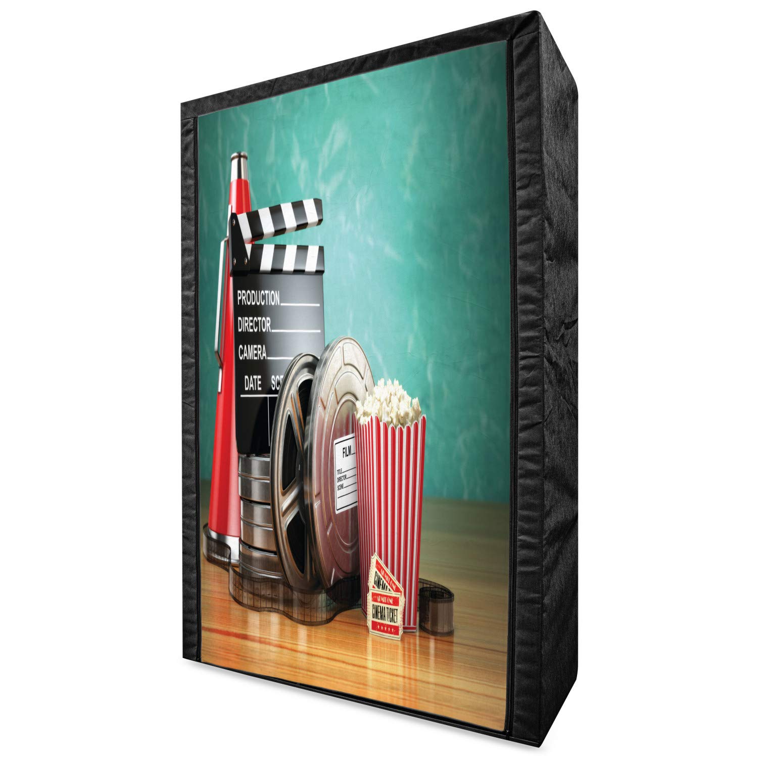 Ambesonne Portable Fabric Wardrobe - 3D Film Reels & Movie Theater Theme Closet Organizer with Shelves, 42.5