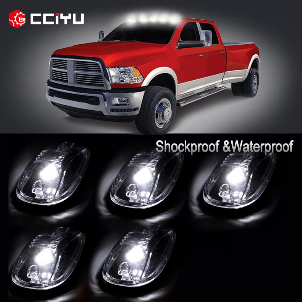 5x LED Smoke Cab Roof Marker Lights + T10-5-5050-SMD White LED Bulbs for 2003-2016 Dodge Ram 1500/2500/3500 - Clearance & Running Lights for Truck Roof Top - Perfect for Night Driving & Off-Road Adventures