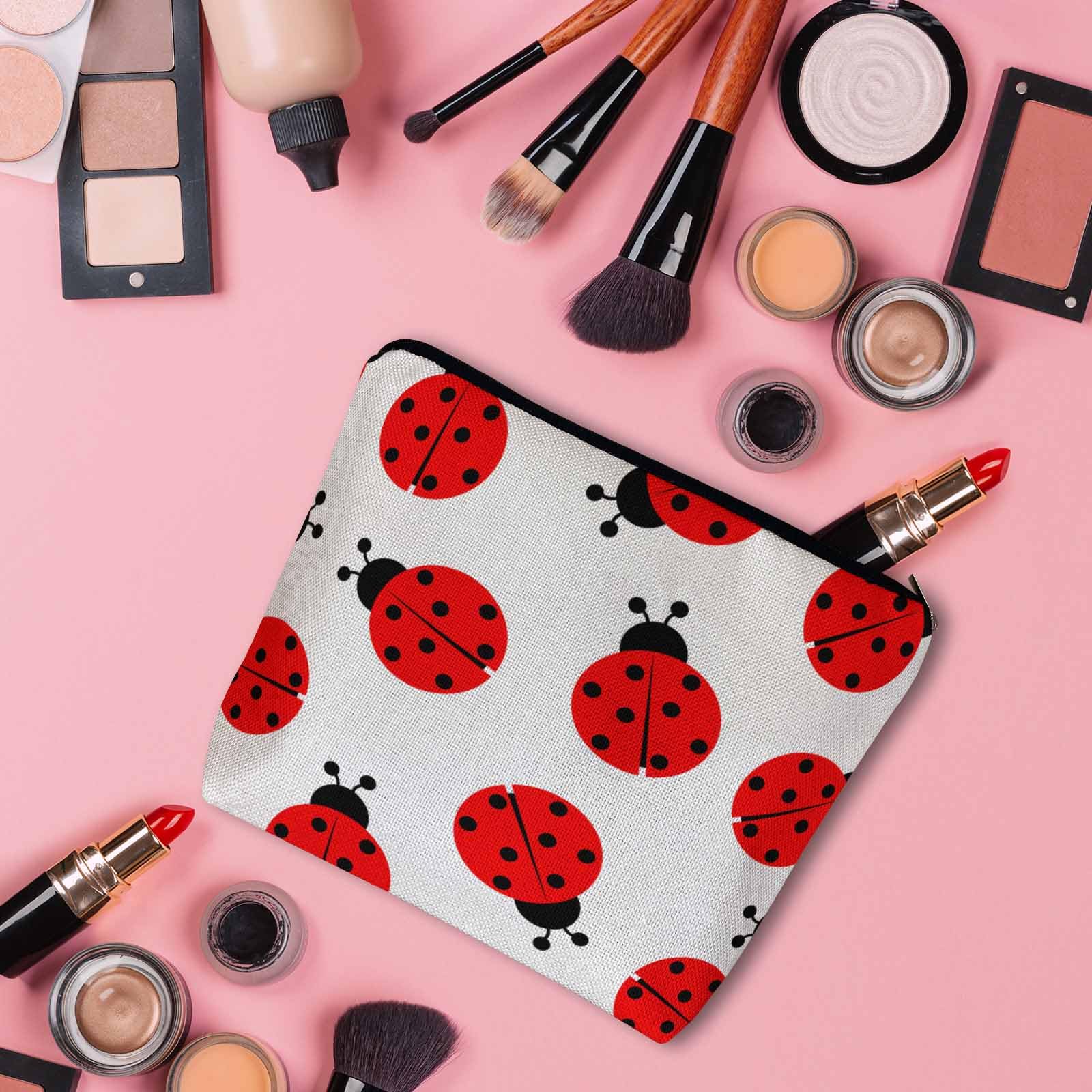 Ladybug Cosmetic Bags for Women - Roomy Waterproof Makeup & Toiletry Organizer Pouch - Perfect for Travel, Gym, Camping & Bathroom Storage (Red)