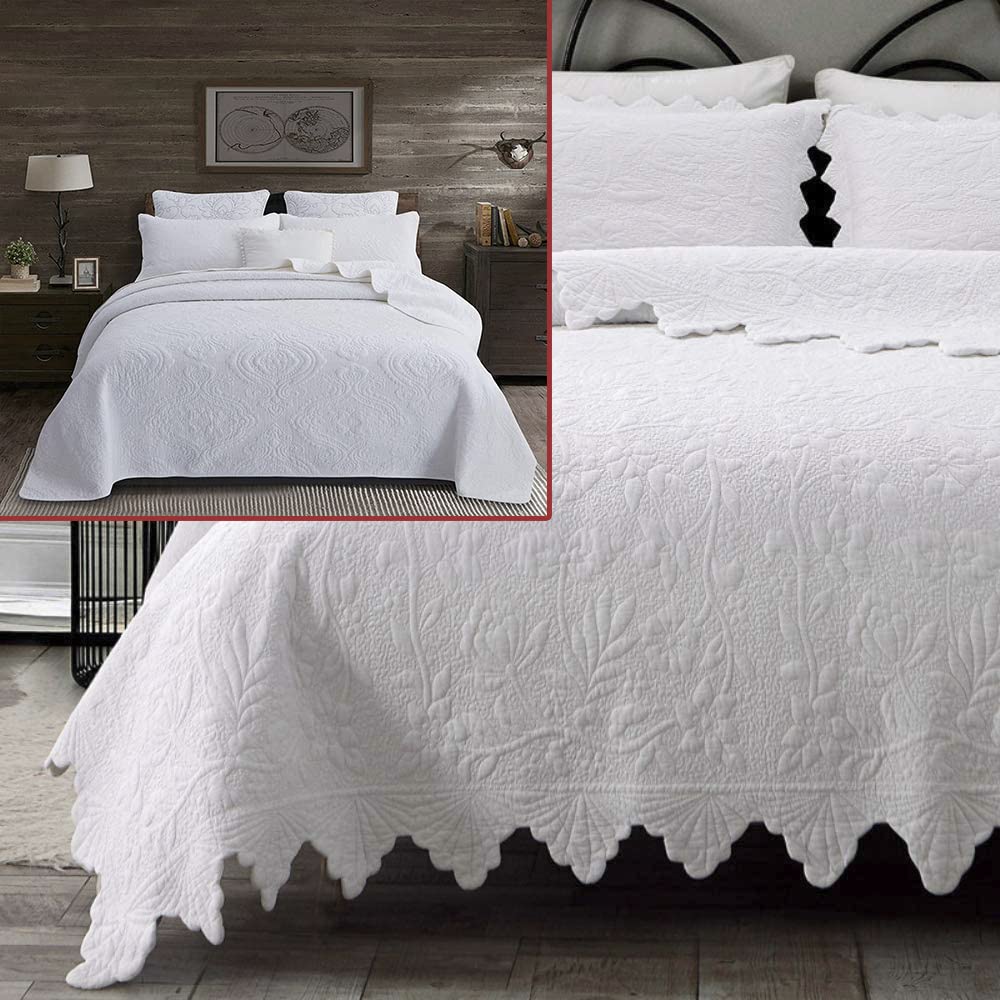 Brandream 6-Piece White Quilt Set Queen Size - 100% Cotton Farmhouse Style Bedspread & Comforter Set - Cozy Bedding for Master Bedroom, Guest Room, and Dorm Decor