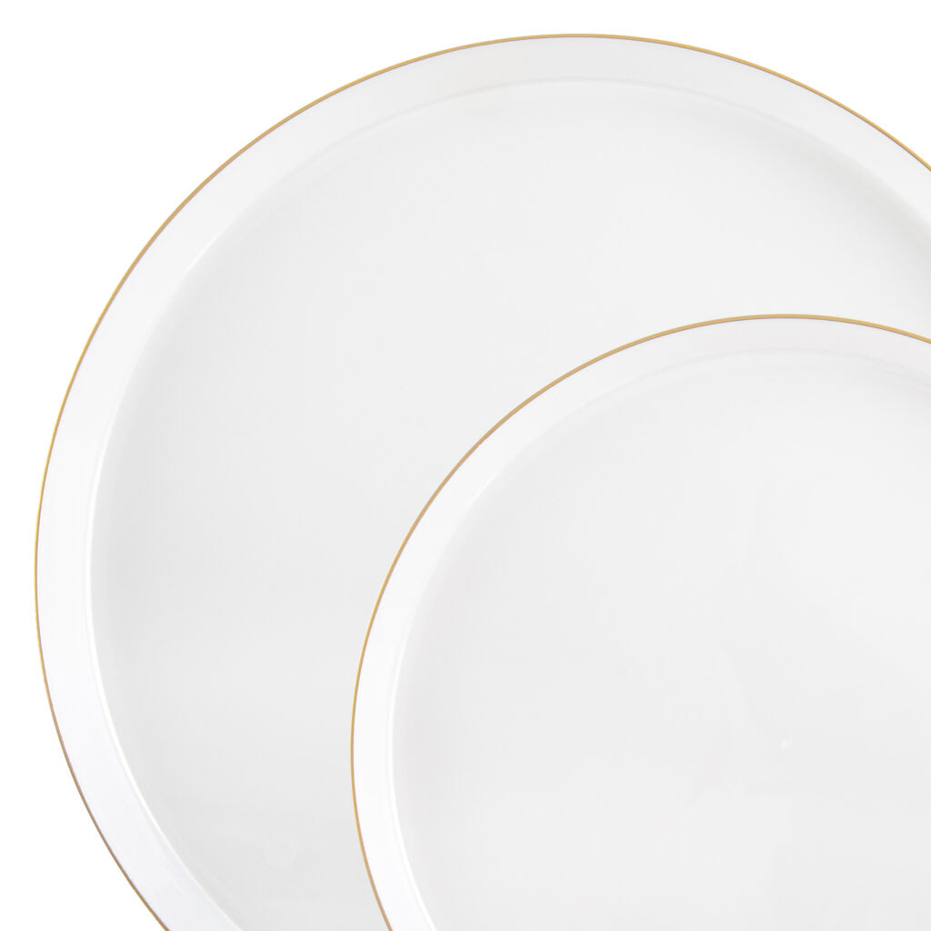20-Piece White and Gold Round Plastic Dinnerware Set for 10 Guests - Elegant Disposable Plates, Bowls, Cups & Cutlery - Perfect for Weddings, Parties, Catering & Outdoor Events