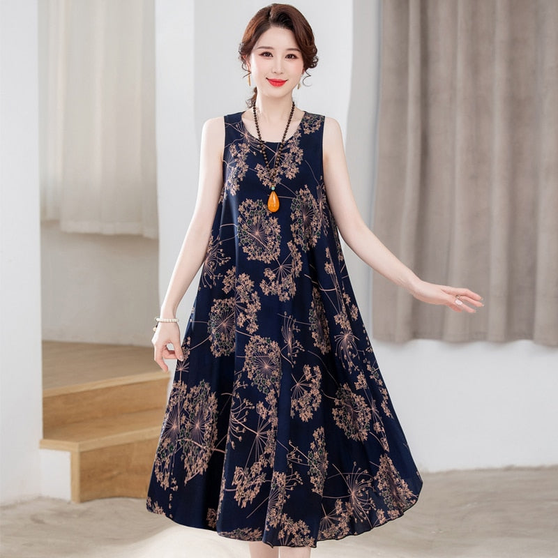 Vintage Floral Print Sleeveless Dress for Women - Summer Casual, Beach Party, and Date Night Outfit