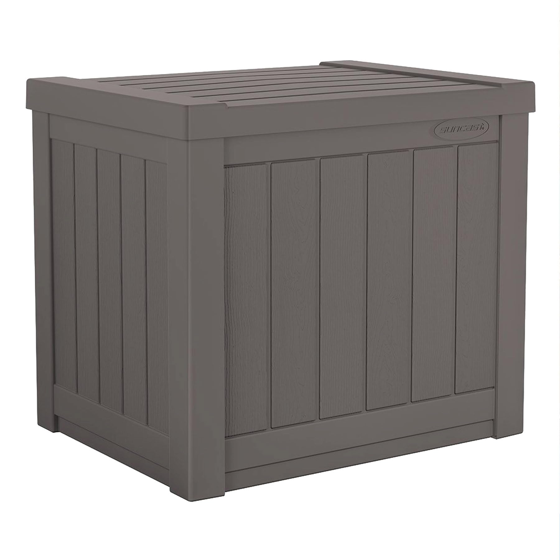 Suncast 22-Gallon Small Deck Box - Lightweight Resin Storage Container with Seat for Patio, Garden & Garage - Indoor/Outdoor Organizer for Cushions, Tools & Yard Accessories - Stone Gray - Perfect for Backyard, Balcony & Shed Storage