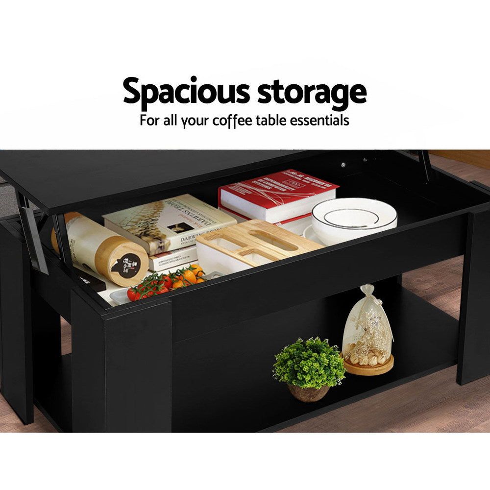 Black Lift-Up Top Coffee Table with Storage Shelf - Perfect for Living Room, Office & Small Spaces