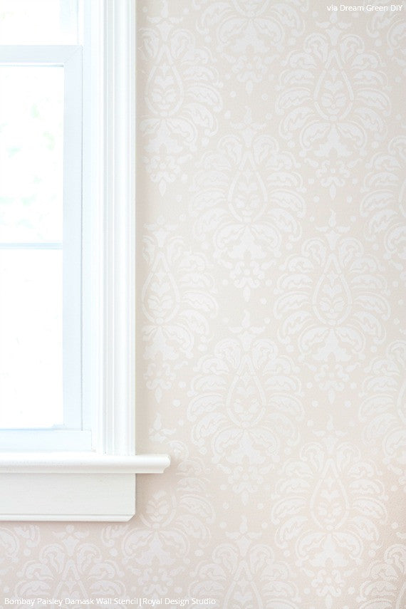 Bombay Paisley Damask Wall Stencil - Reusable DIY Painting Template for Home Decor, Accent Walls, and Furniture - Perfect for Bedrooms, Living Rooms, and Craft Projects