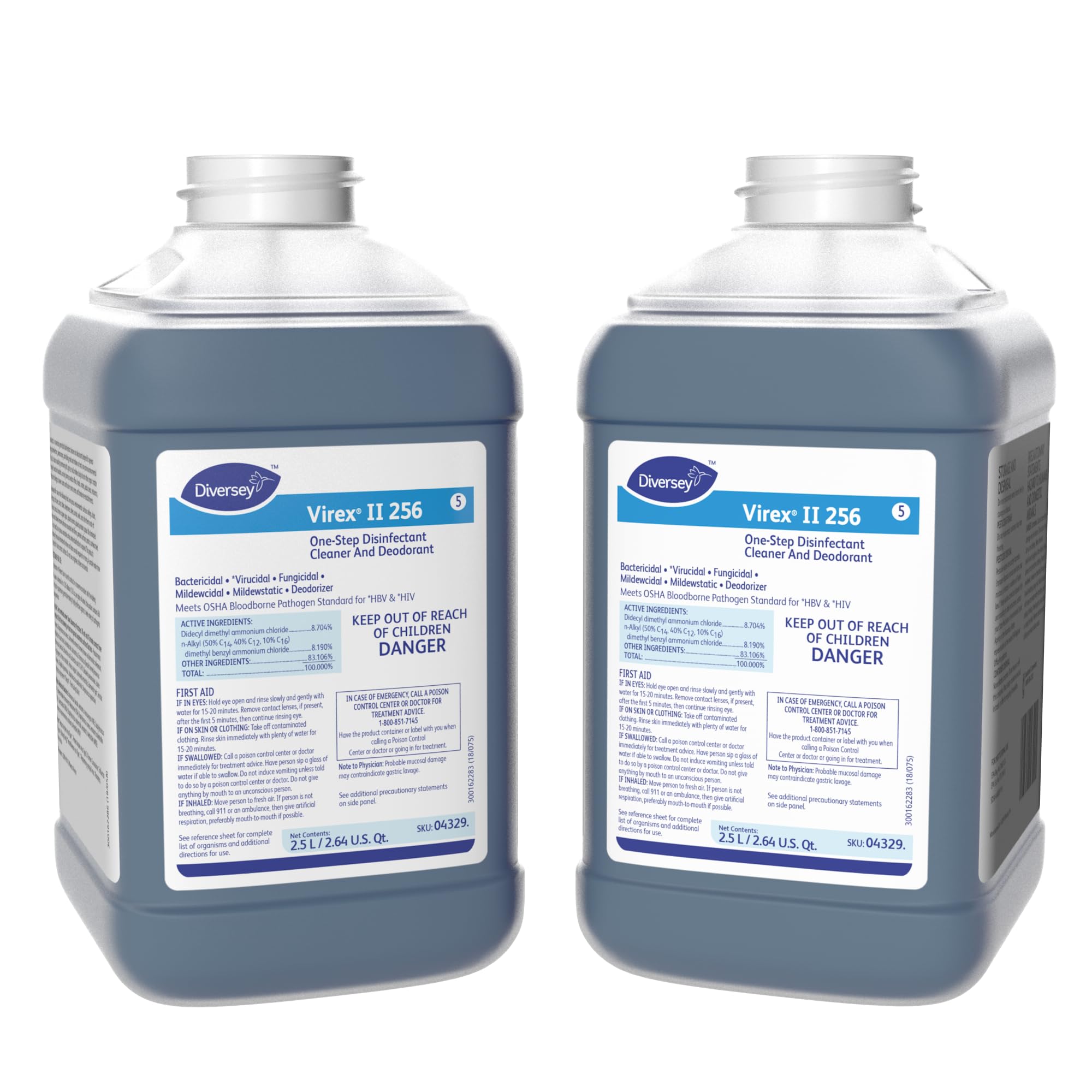 VIREX Diversey II 256 04329 Hospital Grade Disinfectant Cleaner & Deodorant - Mint Scented Floor Cleaner, J-Fill Concentrate, 2.5-Liter (2-Pack) for Hospitals, Clinics, Schools & Commercial Spaces