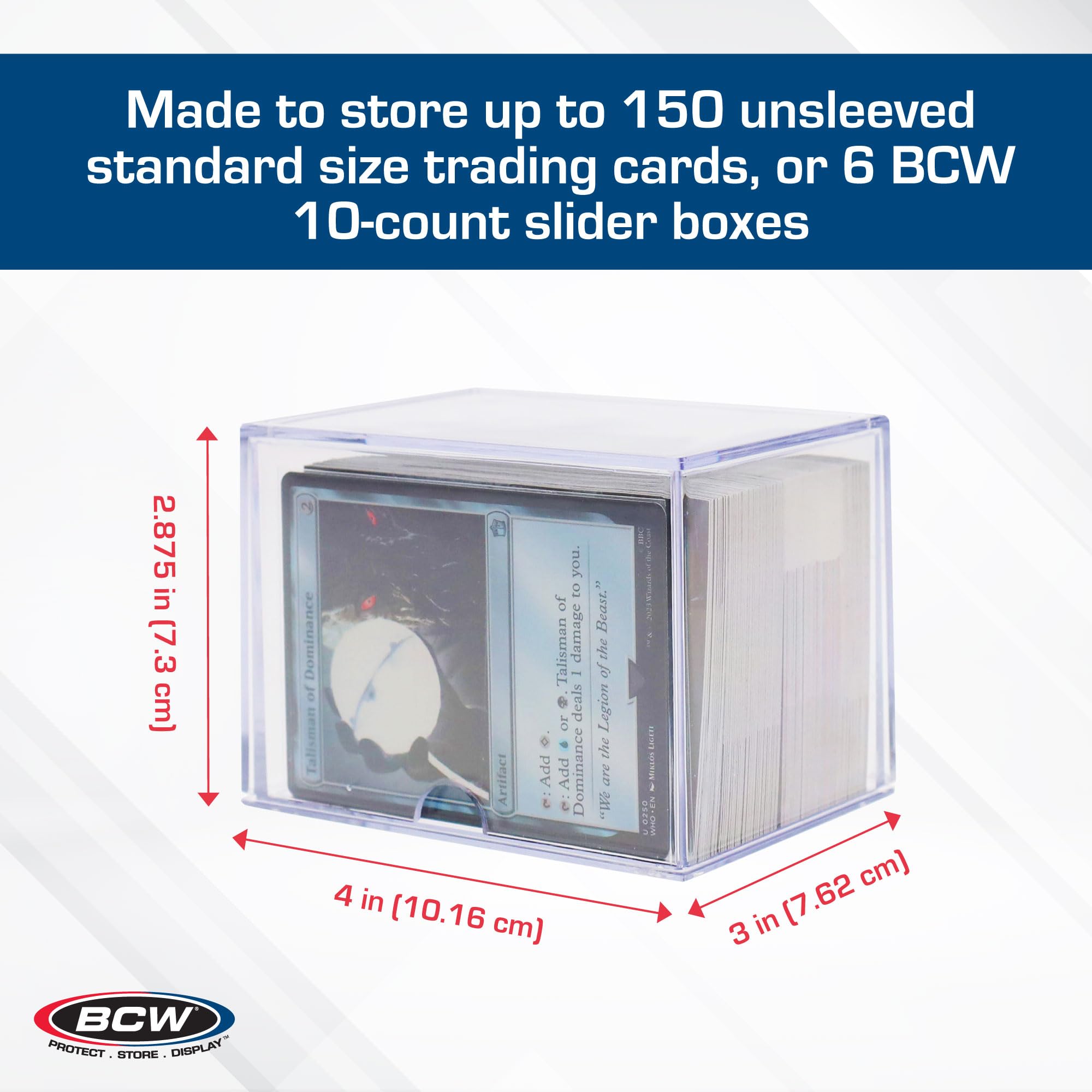 Premium BCW Card Slider Box - 150-Capacity Trading Card Storage for Magic The Gathering, Pokémon, Sports Cards | Durable, Stackable & Crystal Clear Design | Perfect for Collectors, Tournaments & Home Display (5-Pack)