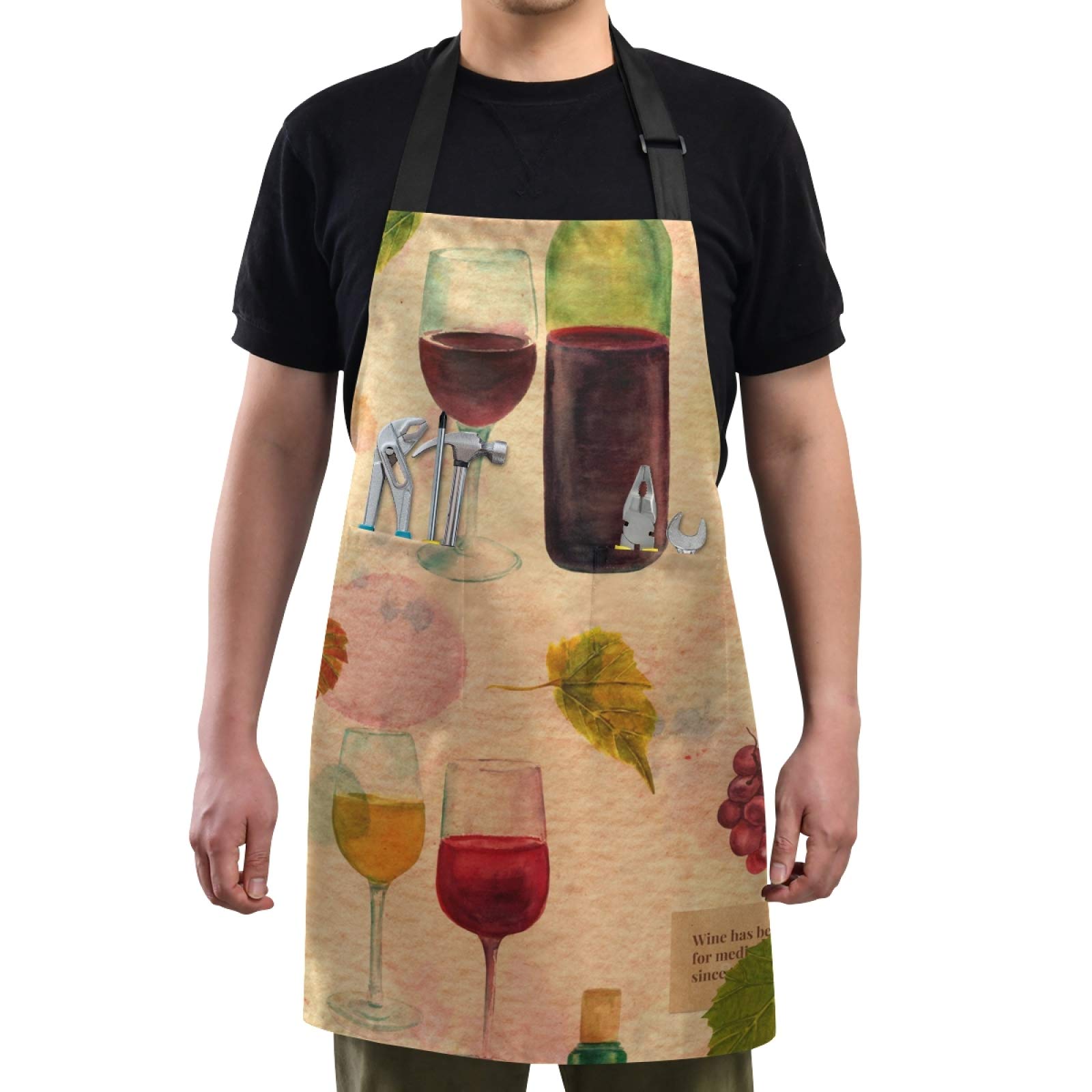 SUABO Wine Grapes Kitchen Apron with Pockets for Cooking, Baking & Grilling - Chef Apron for Women & Men - Perfect for Home Cooking, BBQ Parties & Professional Kitchens