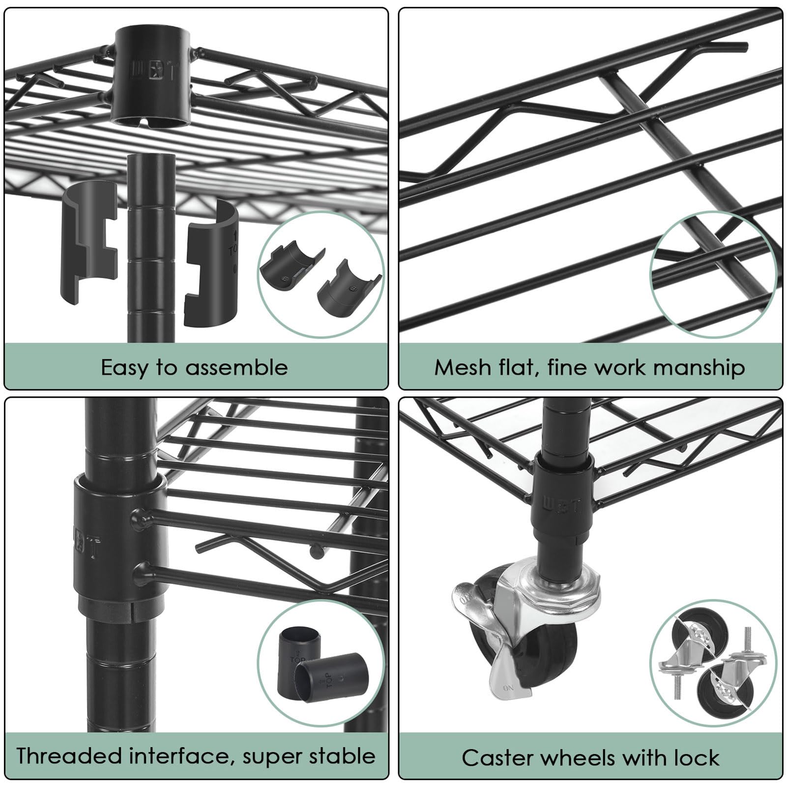 3-Tier Heavy Duty Metal Storage Shelves - Adjustable Wire Rack Shelving Unit with Wheels, 23.4