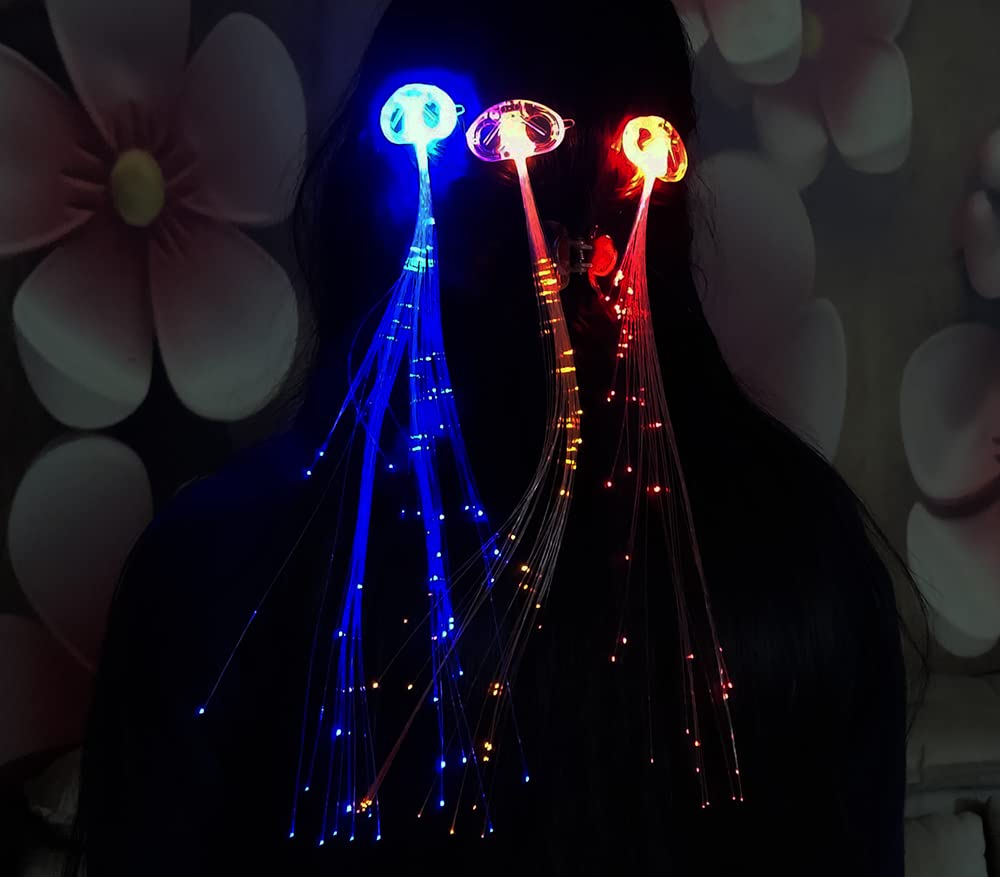 BITONA® LED Fiber Optic Hair Barrettes - Light Up Hair Clips for Braids, Parties & Fashion (1 Piece, Random Color) | Glow in The Dark Hair Accessories for Raves, Concerts & Night Events