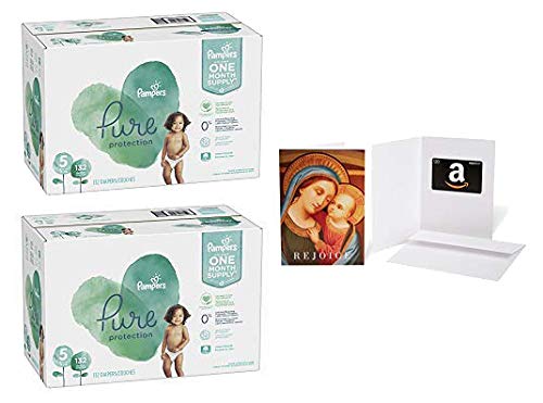 Pampers Pure Size 5 Disposable Baby Diapers - 132 Count (2 Packs) | Hypoallergenic, Fragrance-Free Protection | Includes $20 Amazon Gift Card in Madonna with Child Greeting Card | Perfect for Overnight Use, Travel & Daycare