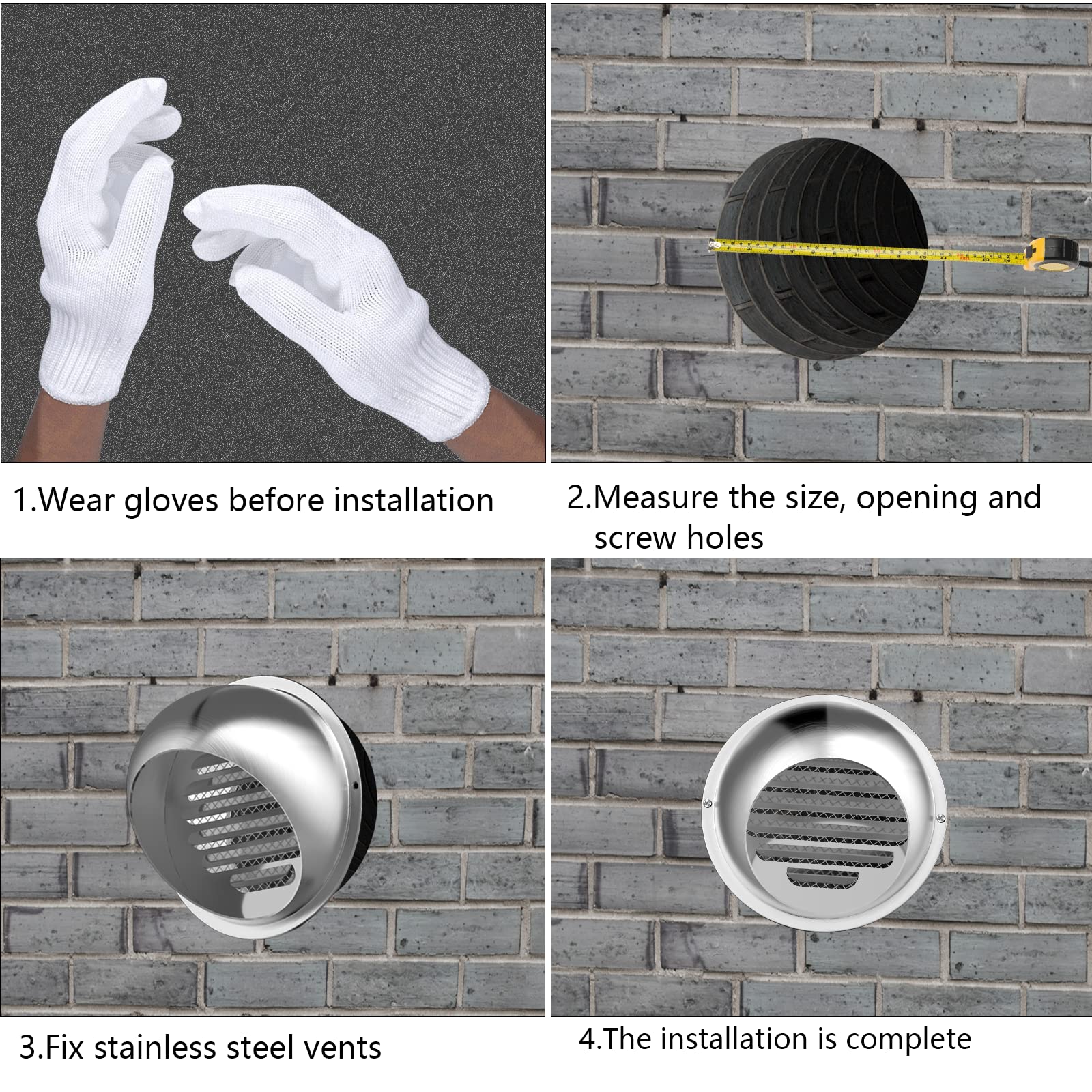 Hon&Guan 4 Inch Stainless Steel Dryer Vent Cover - 304 Stainless Steel Exhaust Vent Hood for HVAC System with Free Gloves - Perfect for Home Laundry Room & Outdoor Ventilation Protection