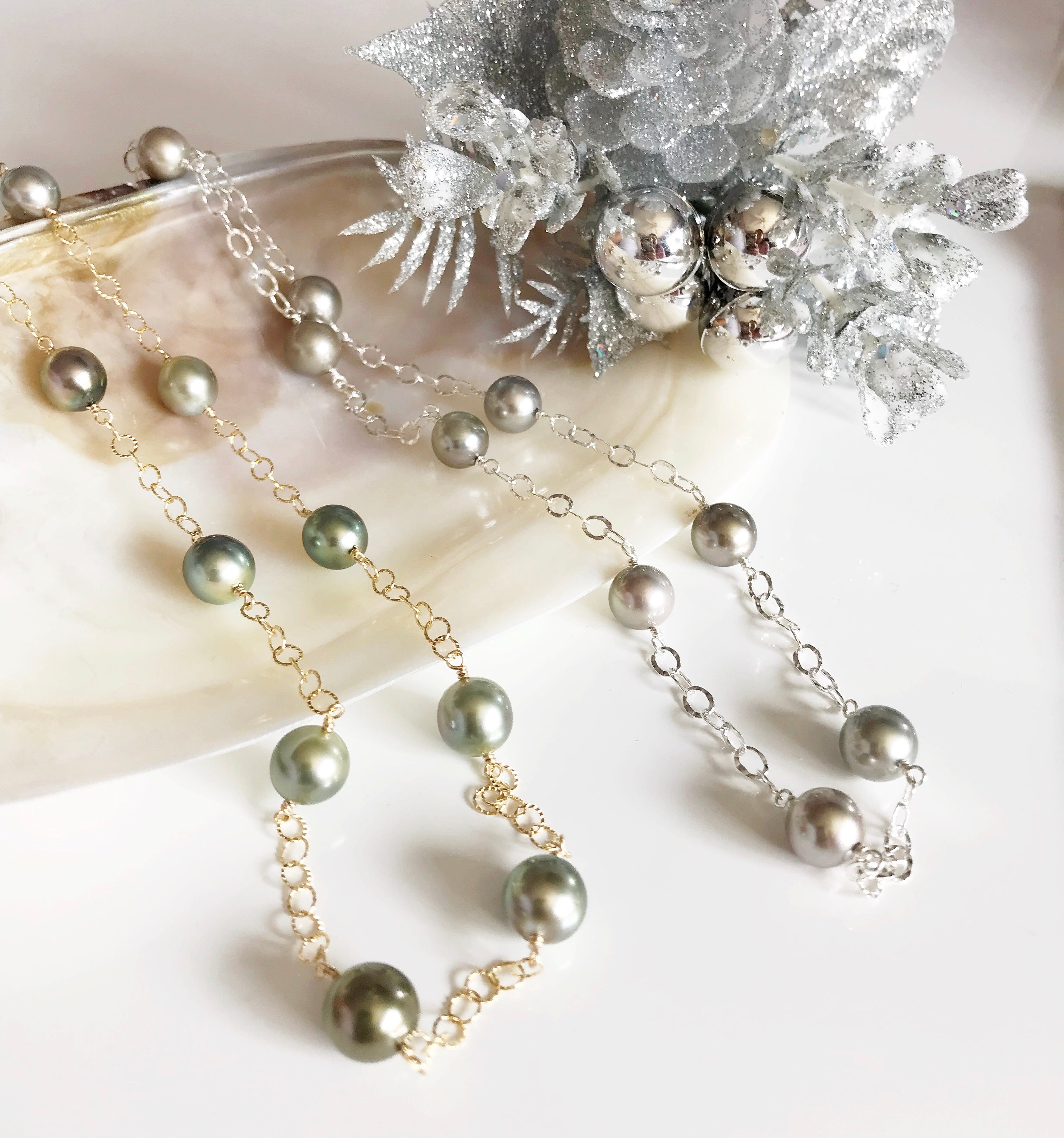 LEILANI Silver Tahitian Pearl Necklace (N273) - Elegant Jewelry for Women, Perfect for Weddings, Parties & Special Occasions