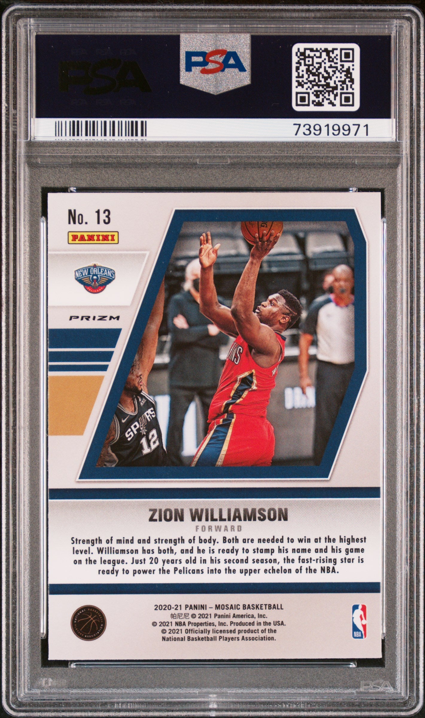2020 Panini Mosaic Will to Win Zion Williamson Green Mosaic #13 PSA 10 Gem Mint - Basketball Trading Card for Collectors & Investors - Perfect for Display, Gifting, and Portfolio Growth