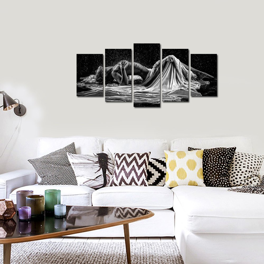 Sexy Woman Canvas Wall Art - Black & White Portrait of Girl in Rain, Modern Framed Canvas Prints for Bedroom & Hotel Decor, Ready to Hang | Perfect for Living Room, Office & Gift Giving