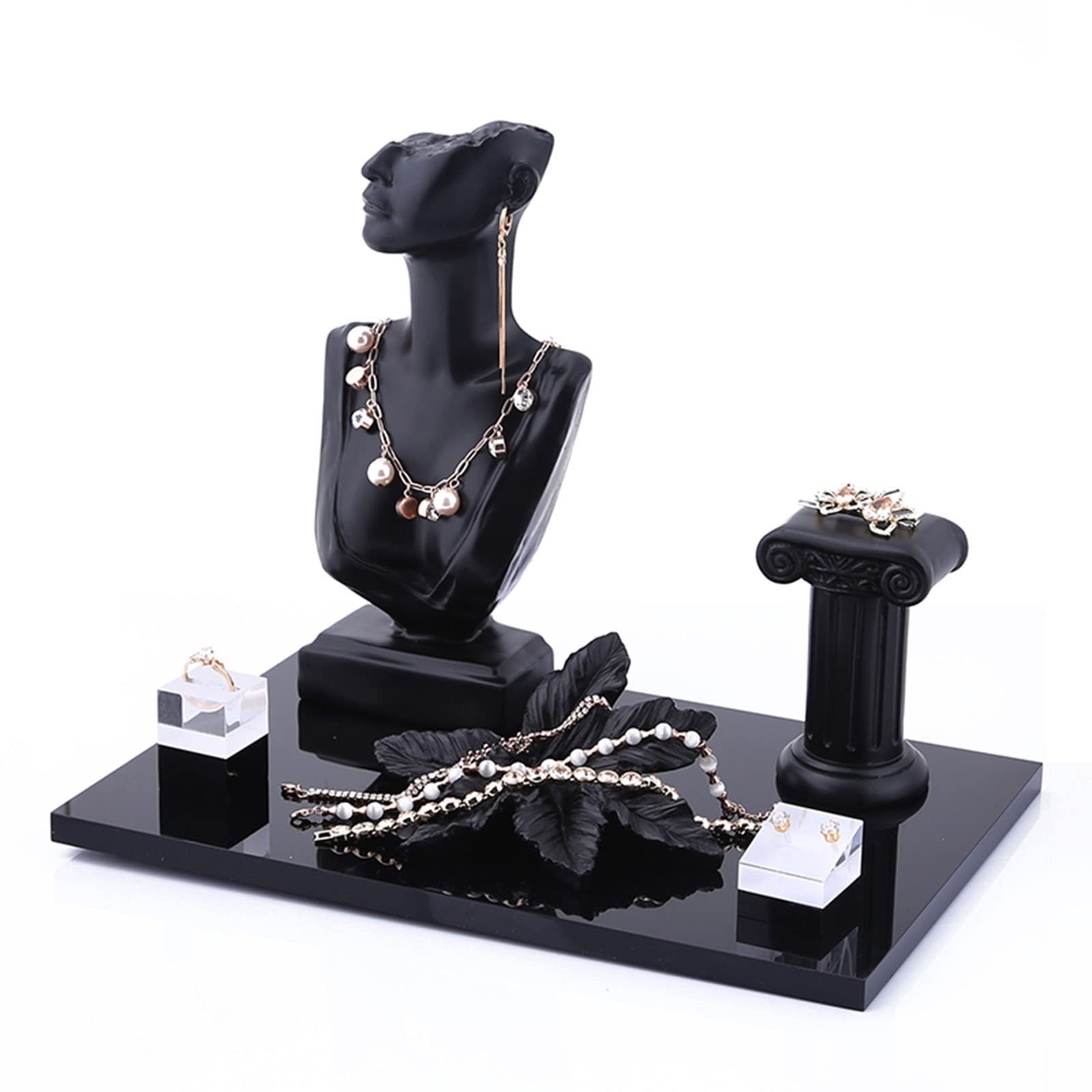 UNNS Jewelry Display Hanger - Resin Necklace & Jewelry Rack Set with Mannequin Bust - Black Jewelry Organizer for Store & Home Storage | Perfect for Boutique Displays & Closet Organization