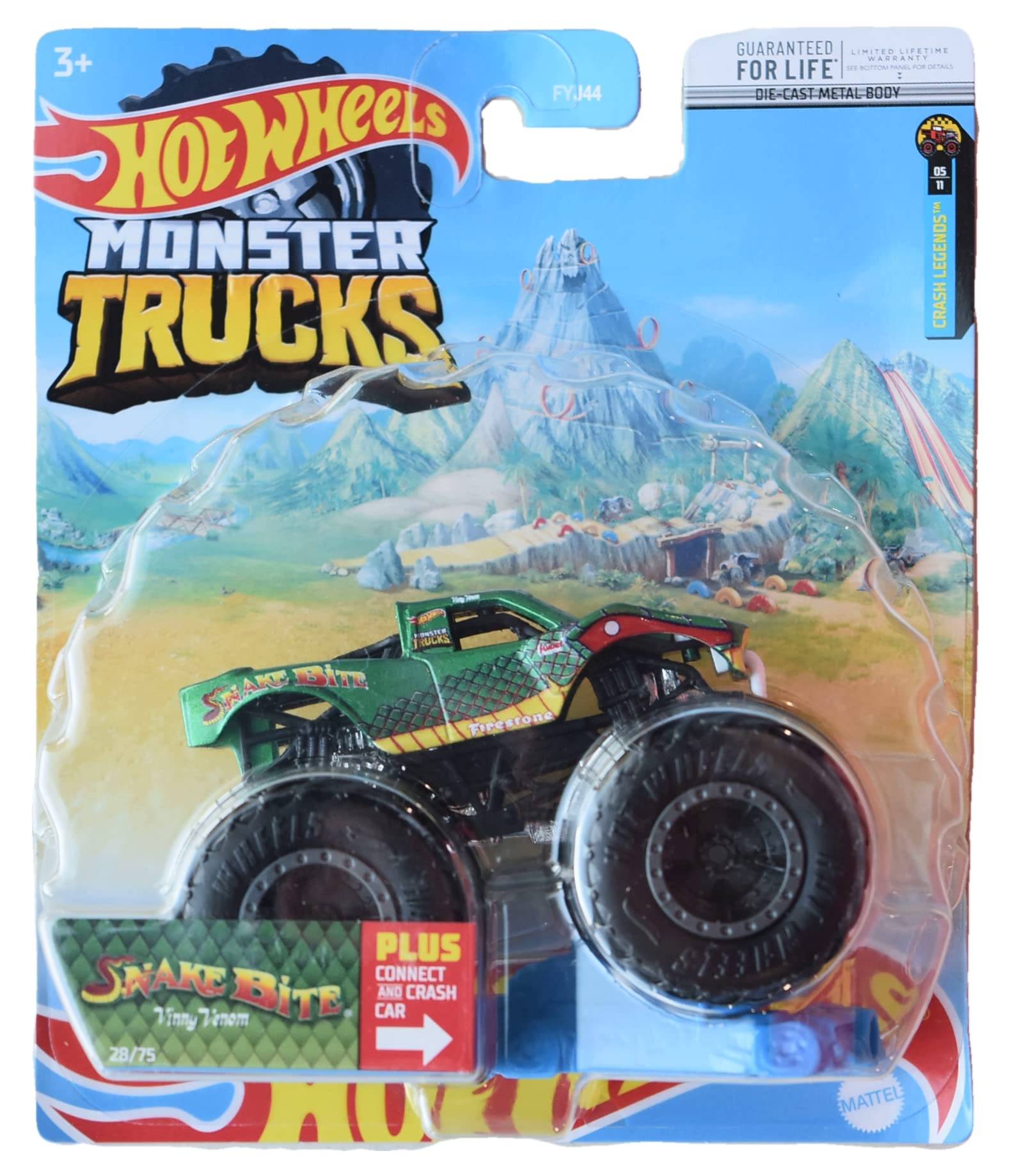 Hot Wheels Monster Trucks Snake Bite - Connect & Crash Car Toy for Kids - Durable Die-Cast Vehicle with Stunt Features - Perfect for Playtime, Collecting & Racing Battles