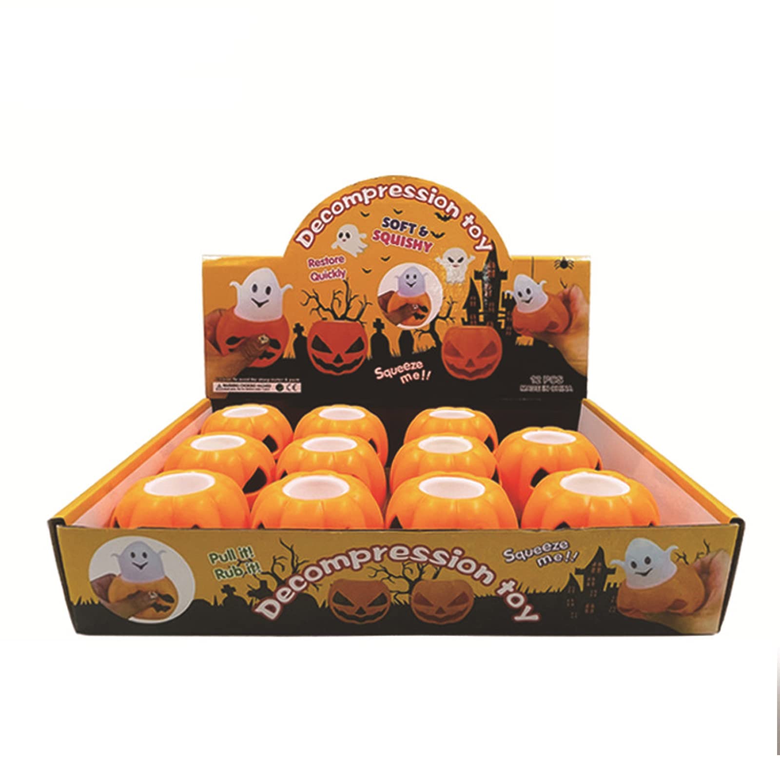 12Pcs Squeeze Pumpkin Stress Relief Toys Set - Cute Halloween Sensory Fidget Toys with LED Light for Kids, Boys, Girls & Adults - Perfect for Anxiety Relief, Party Favors, Classroom Rewards & Office Desk Decor