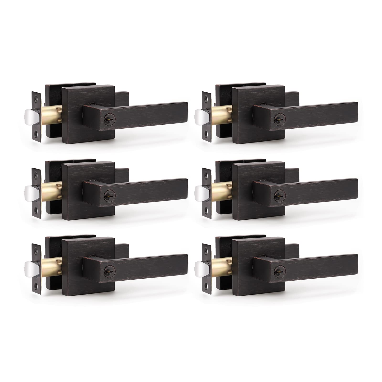 **KNOBWELL Oil Rubbed Bronze Heavy Duty Entry Door Handle Set - Keyed Alike/Combo Keyed Door Lock Set, Classic Door Lever with Lock (6 Pack) - Left or Right Handing, 2.13 lb - Perfect for Home, Office & Commercial Security**