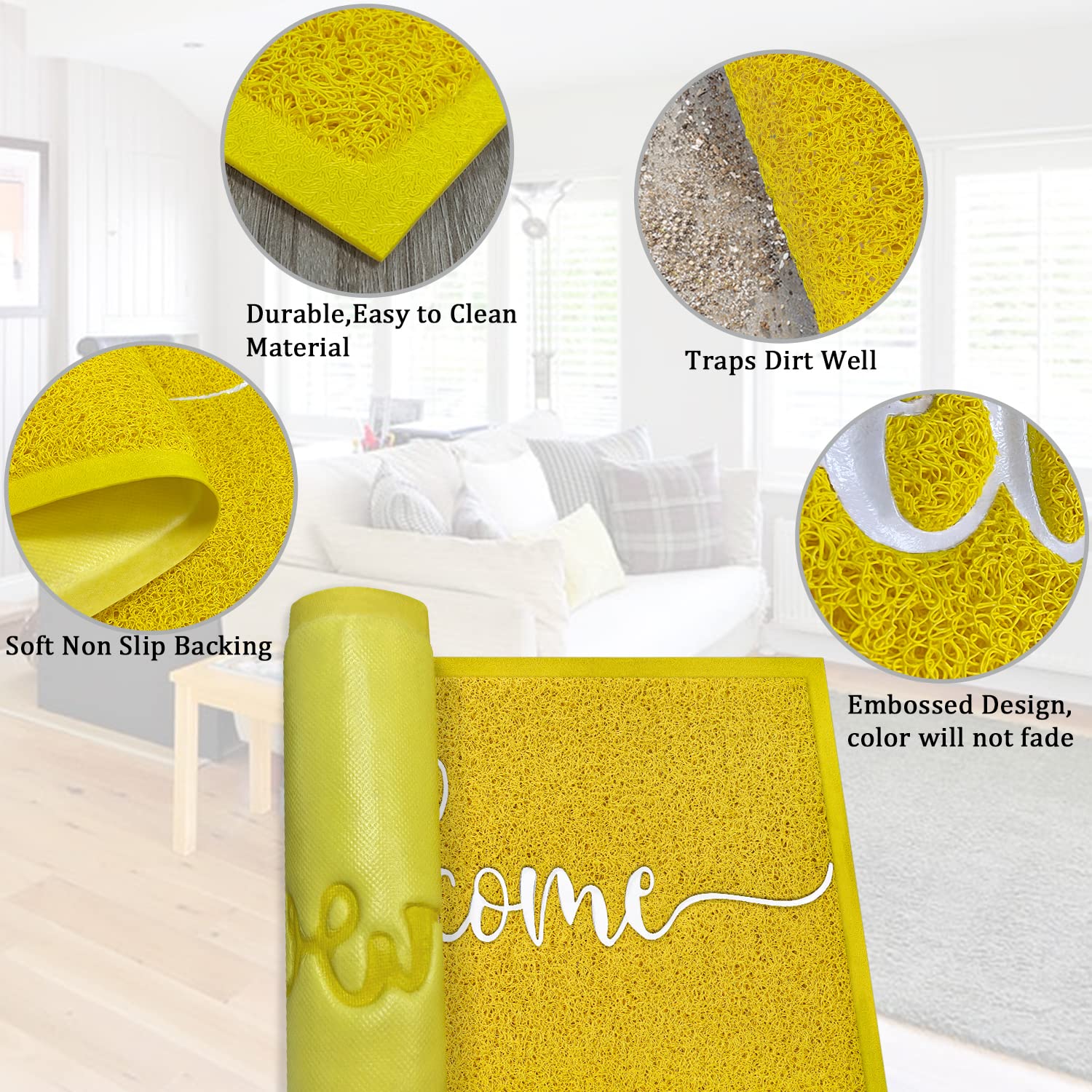 AAZZKANG Non-Slip Yellow Welcome Doormat - Indoor/Outdoor Front Door Mat with Dirt-Trapping Design, Easy to Clean Rubber Backing - Perfect for Entryways, Patios & Mudrooms