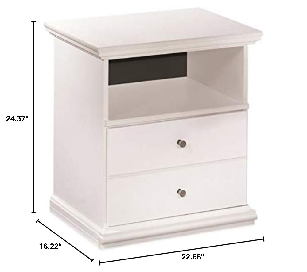 BOWERY HILL White Wood Nightstand with 1 Drawer - Perfect for Bedroom, Living Room, or Office Storage