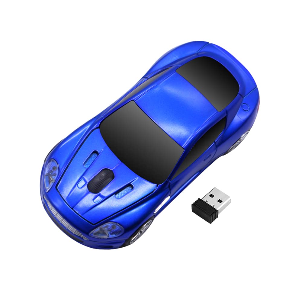 Wireless 3D Optical Sports Car Mouse - 2.4GHz 1000DPI LED Gaming Mouse for PC Laptop Desktop Computer (Blue) | Perfect for Gaming, Office Work & Home Use