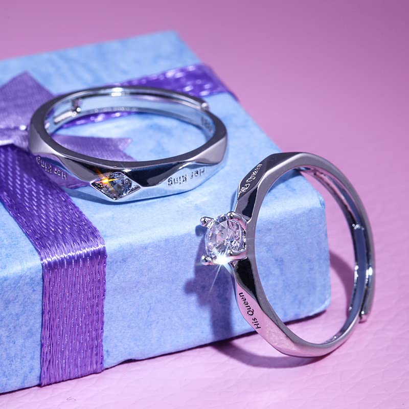 Elegant Crystal Heart Adjustable Ring for Women & Men - Silver Plated Couple Ring - Valentine's Day Gift for Wife, Girlfriend, Boyfriend - Perfect for Anniversaries, Engagements, and Romantic Occasions