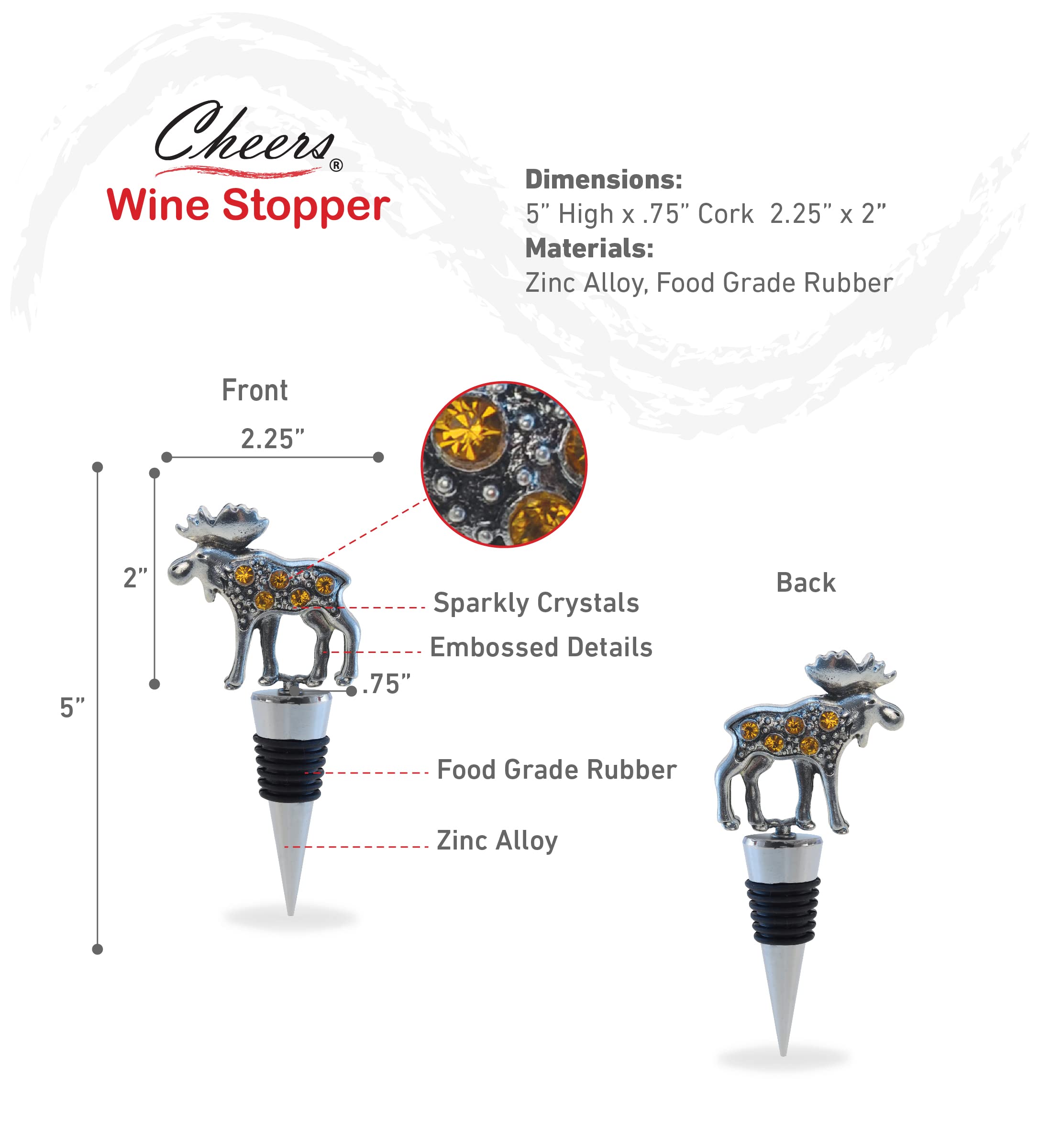 Cheers Moose Metal Wine Stopper - Elegant Vacuum Seal Reusable Elk Wildlife Animal Wine Bottle Stopper, Airtight Leak Proof Cork Plug for Red/White Wine - Perfect for Home Bar Decor, Wine Lover Gifts & Dinner Party Accessories