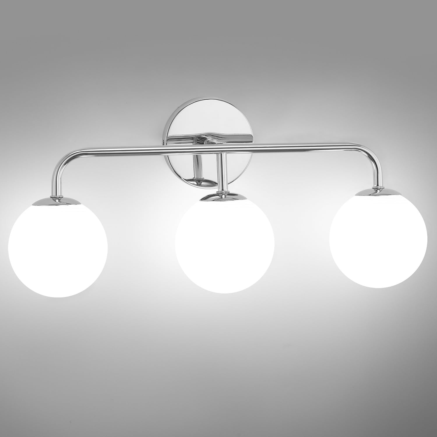 Mid-Century Modern Chrome Bathroom Vanity Lights - 3-Light Mirror Lighting for Elegant Bathrooms