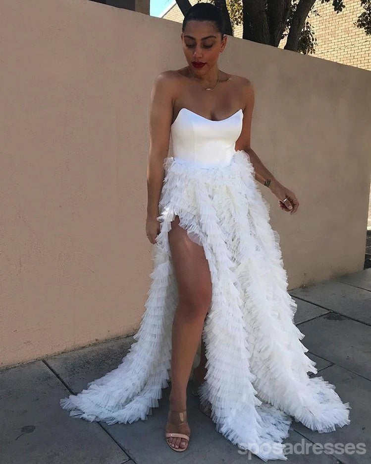 Elegant White A-Line High Slit Maxi Long Prom Dress for Women | Formal Evening Gown for Parties, Weddings & Special Occasions | Style 13543